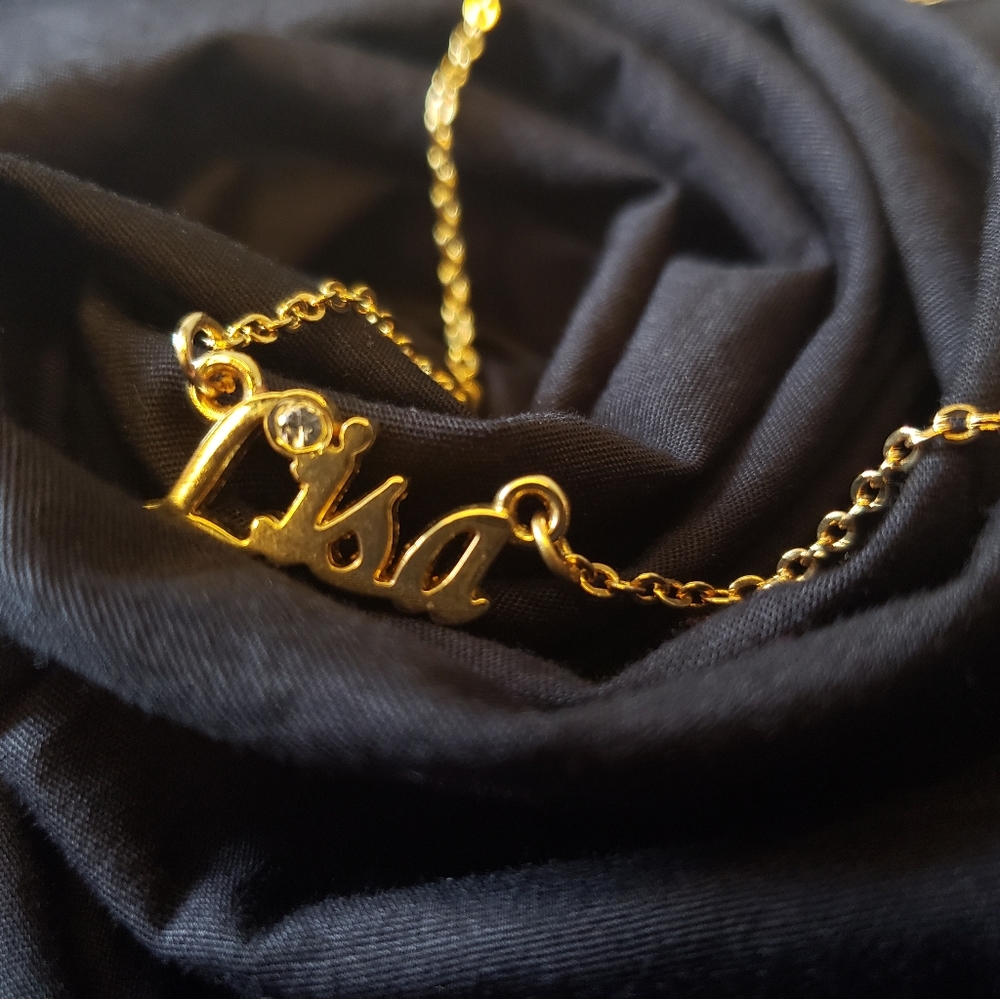 Stravina Personalized Necklace Polished Gold Metal with Stone/Crystal 